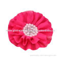 Beaded Pearl Rhinestone Ruffled Chiffon Flower